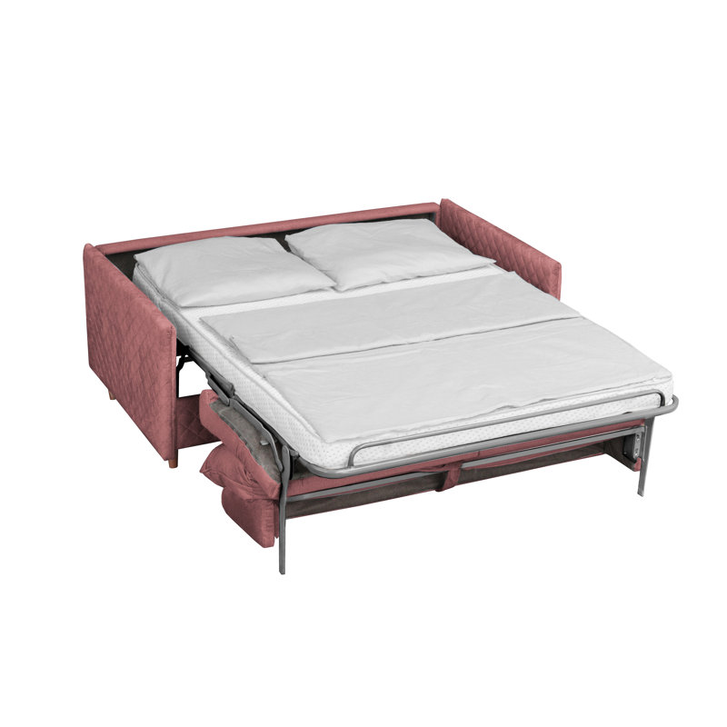 Melieck 2-Seat Velvet Sleeper Sofa with Mattress, Powder Pink