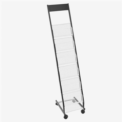 Brochure Display Rack, Narrow 6-Tier Magazine Literature Display Stand with Wheels, Metal Floor Standing Magazine Rack, Movable Newspaper Catalog Hold
