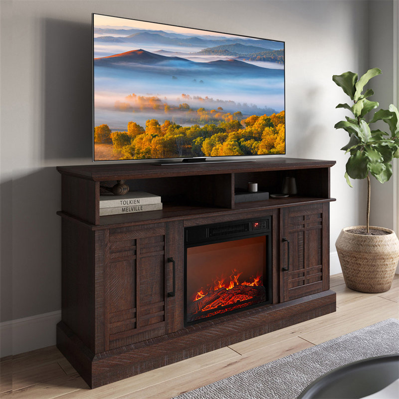 Day Media Console TV Stand for TVs up to 55" with Fireplace, Espresso, 48"