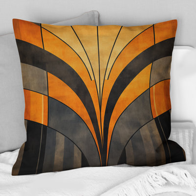 Coussin décoratif à formes abstraites orange et gris