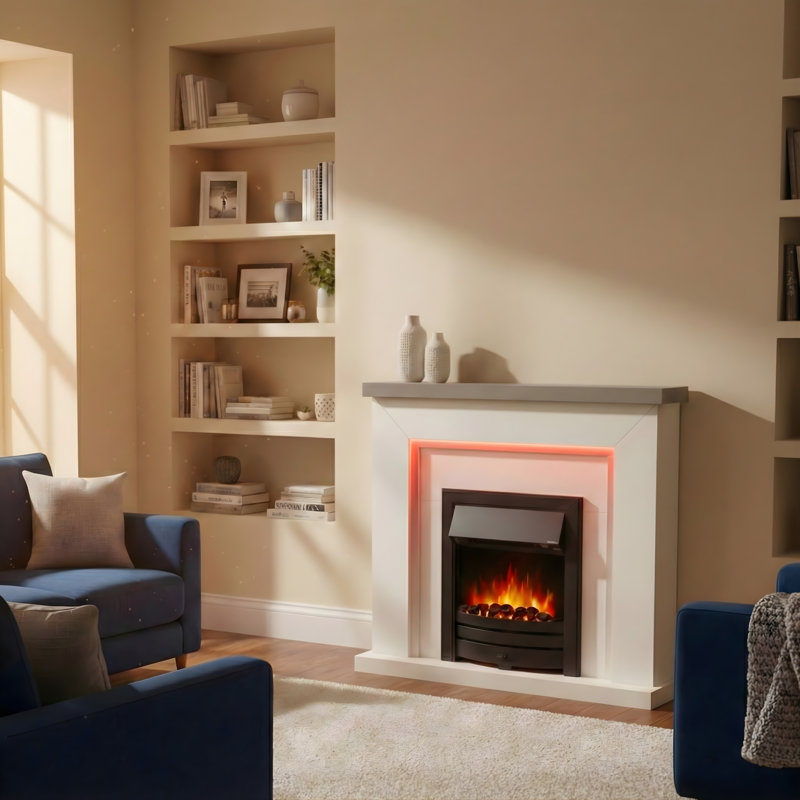 Castleton Fires & Fireplaces 110 cm W White Chrome Electric Fireplace with 6824.28 BTU, White/Grey/Black