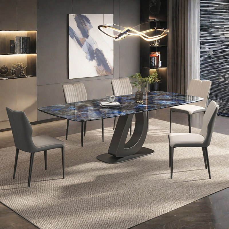 Ensemble de table de salle à manger rectangulaire en pierre bleue Microlite, H 29,5 po x L 55,1 po x l 31,5 po