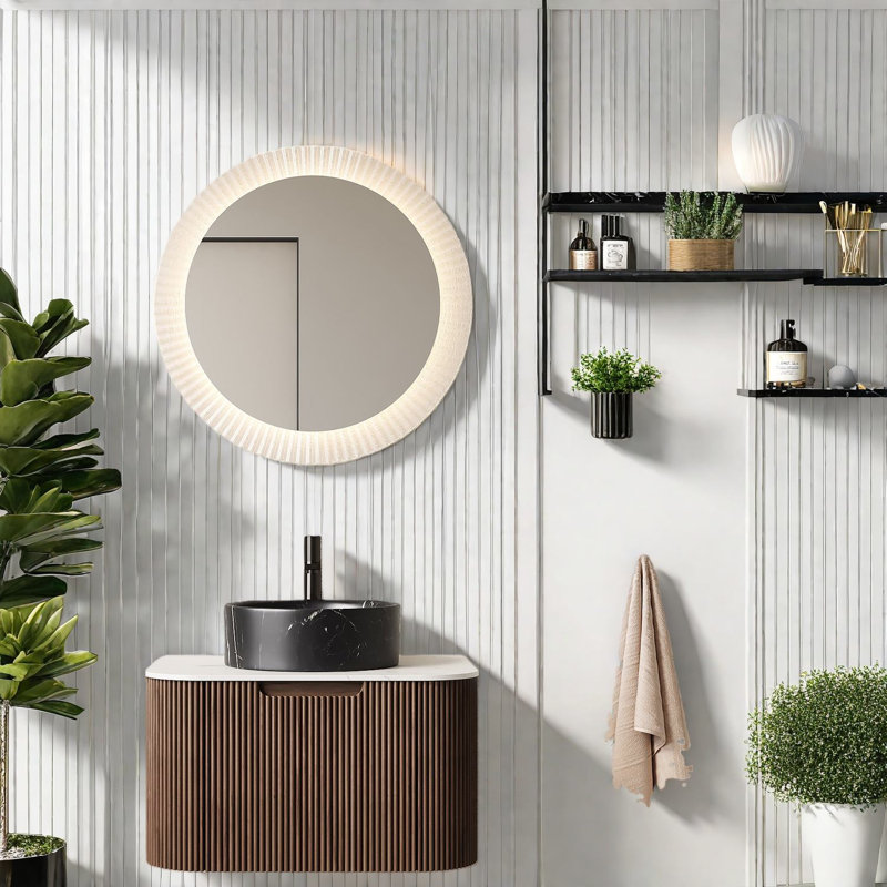 Meuble-lavabo et lavabo flottant Modern, finition noyer, conception compacte