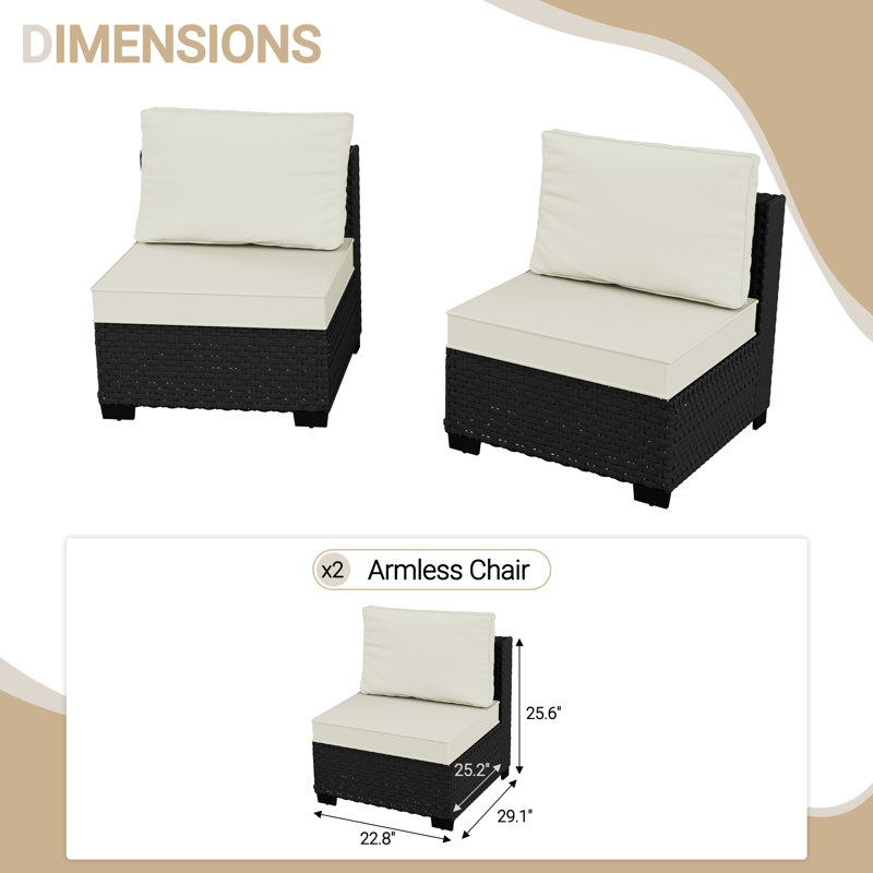𝗣𝗿𝗲- 𝗮𝘀𝘀𝗲𝗺𝗯𝗹𝗲𝗱 𝗖𝗵𝗮𝗶𝗿𝘀, Ensemble de meubles de patio pour 2 personnes Ensemble de conversation modulaire en rotin avec canapé