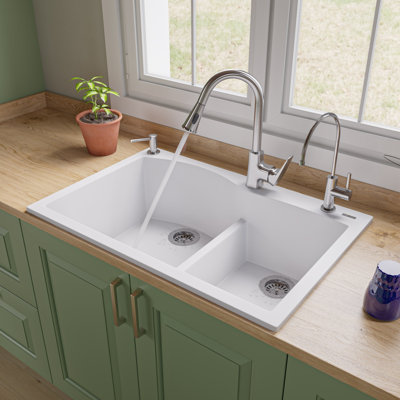33'' L Double Bowl Granite Kitchen Sink