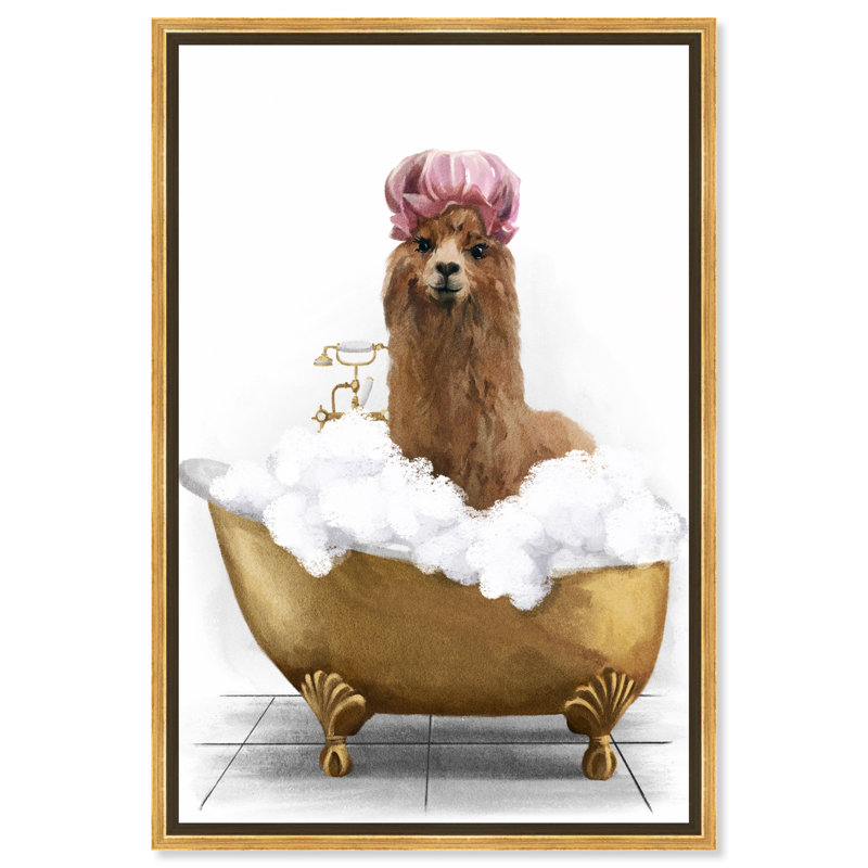 " Bathtub Llama ", Gold Framed, 45" H x 30" W x 1.5" D