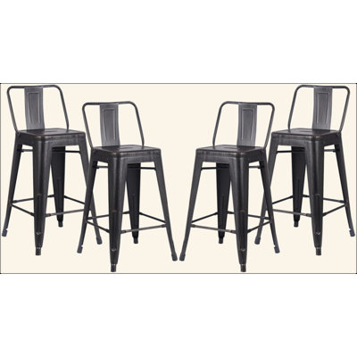 24" Sanded Industrial Contemporary Rustic Metal Barstools With Bucket Back, Set Of 4