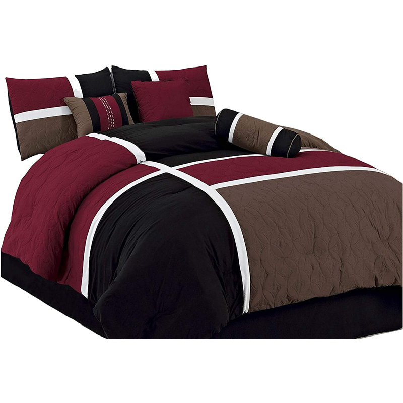 Upland Patchwork 7 Piece Comforter Set, California King Comforter + 6 Additional Pieces, Burgundy