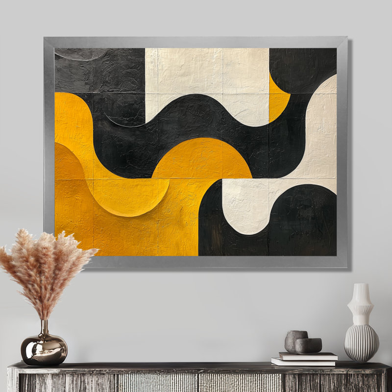 Noncio, formes abstraites grises et noires Reflections I - formes abstraites, art mural, H 12 po x l 20 po, Avec cadre