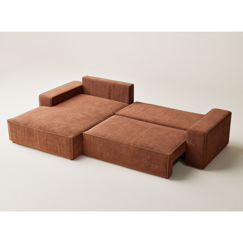 5 Seater Reclining Corner Sofa , Rust PolyesterChenille, Left Hand Facing