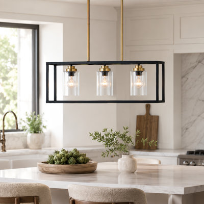 3-Light 26" Dimmable Rectangular Kitchen Island Chandelier