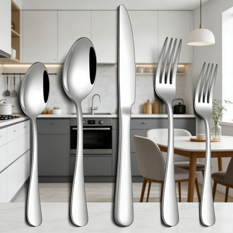 Ensemble de couverts 20 pièces en acier inoxydable pour 4 personnes, ensemble de couverts en argent poli miroir avec couteaux, fourchettes, cuillères, couverts allant au lave-vaisselle pour la maison, le restaurant ou un cadeau