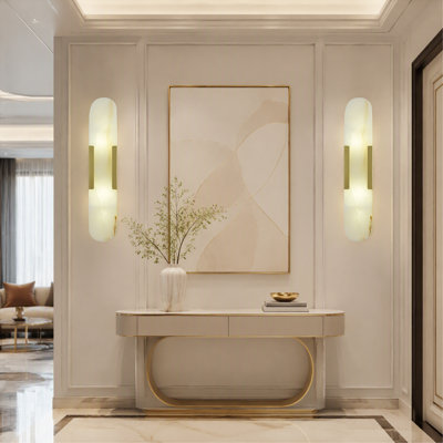 Applique murale en albâtre naturel épaissie de 19,7 po, lumière de meuble-lavabo moderne câblée avec base en métal et ampoules G9