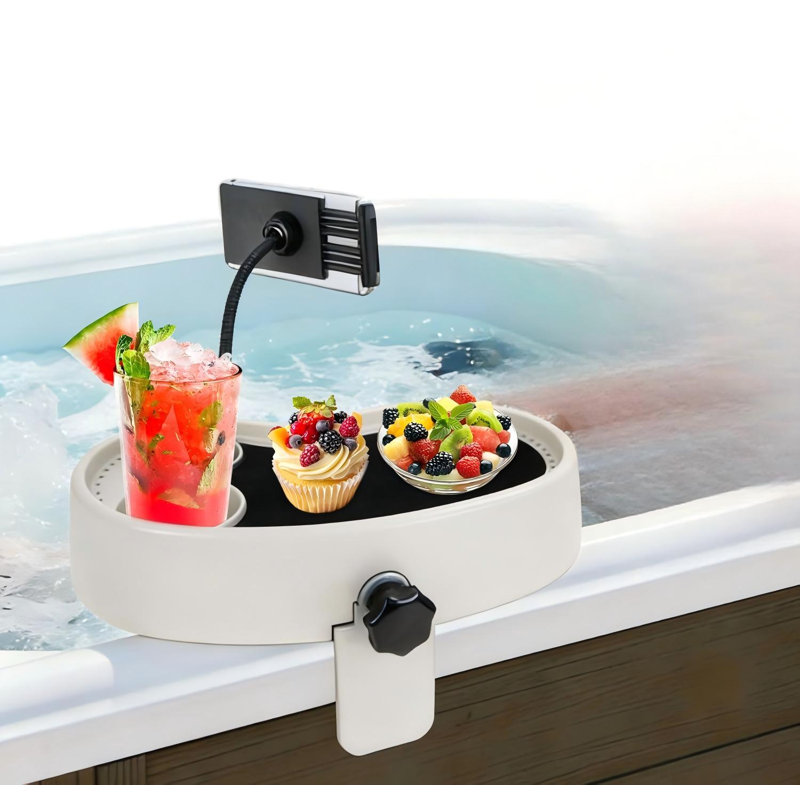 Table de spa réglable 3 en 1 avec support de téléphone rotatif à 360 °, 2 porte-gobelets, antidérapant, conception de drainage