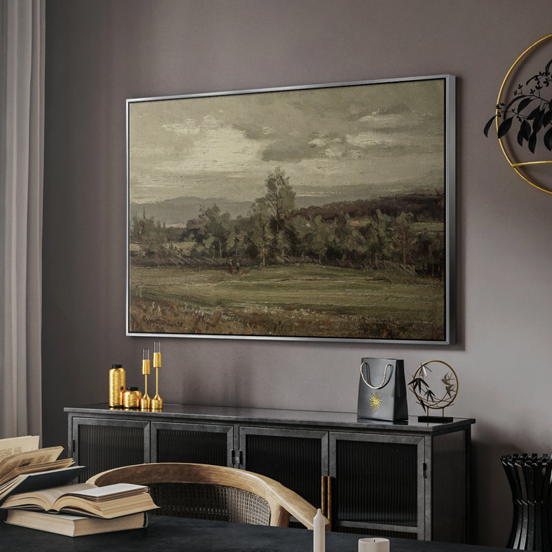 Paysage rétro - DCXCVI, H 27 po x l 41 po x P 2 po, Toile naturelle avec cadre flottant