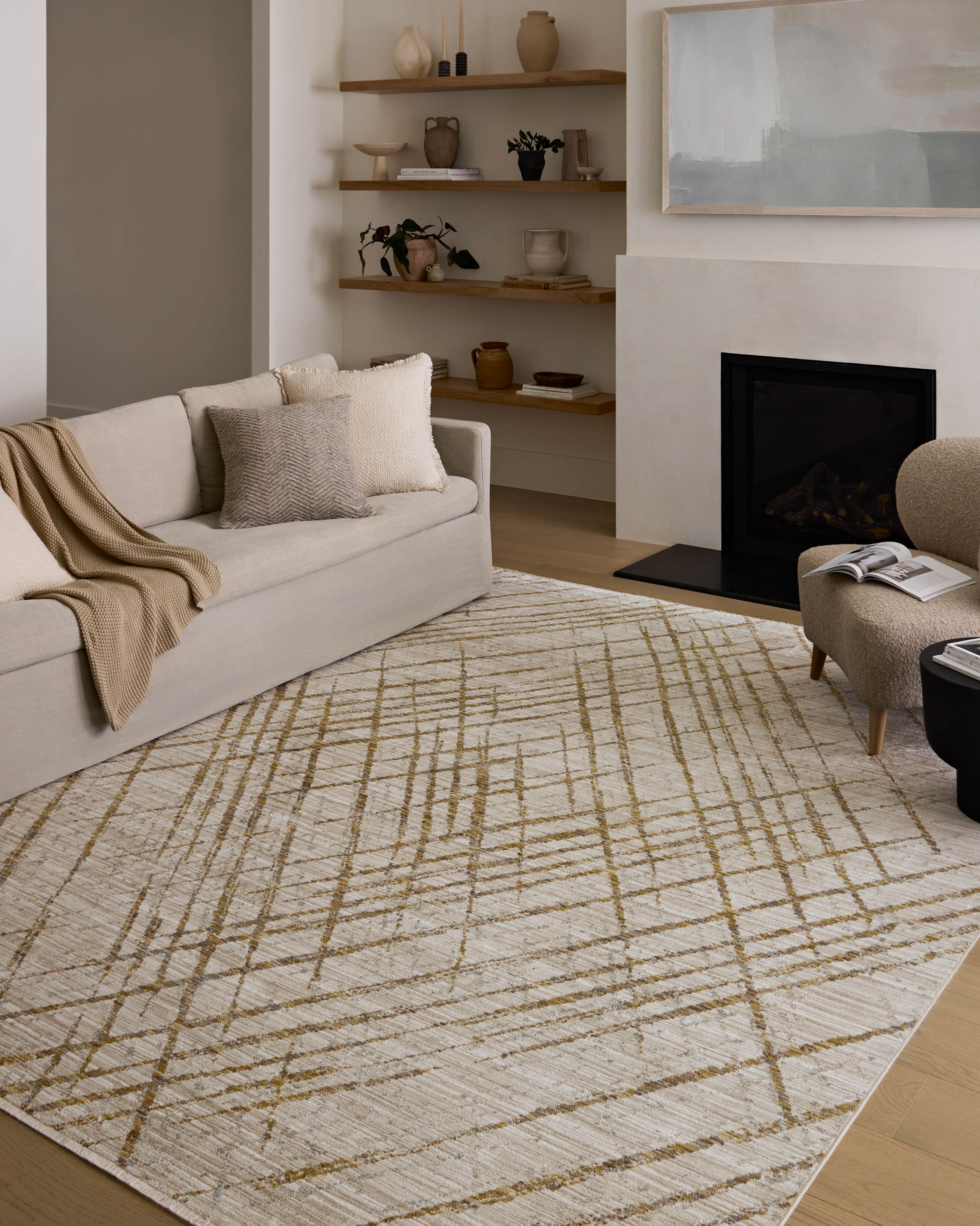 17 Stories Marlia Beige / Gold Area Rug | Wayfair