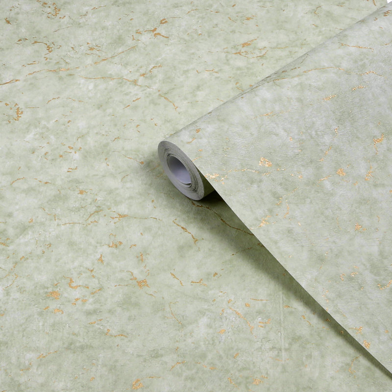 Superfresco Easy Gilded Plaster Copper Textured Plain 10m x 52cm Matte Wallpaper Roll, Sage