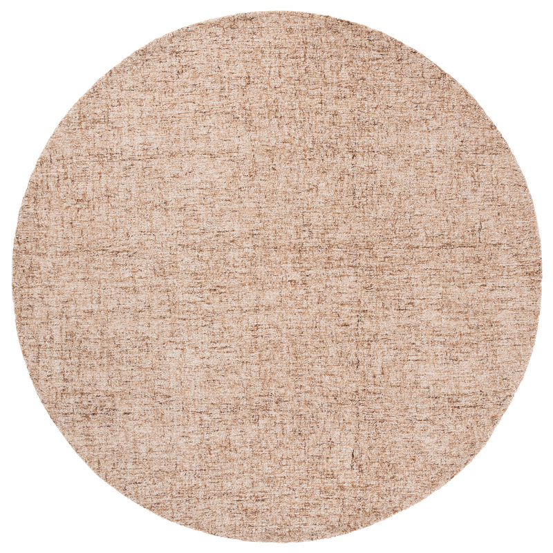 Laine touffetée à la main Abstract 175; Tapis en coton brun clair / ivoire, Rond 6 pi