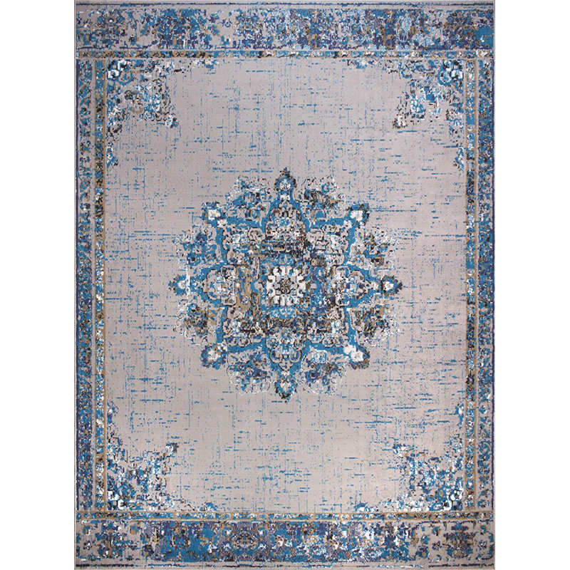 Tapis d'intérieur / extérieur bleu / gris Meyersdale, Rectangle 8 pi x 10 pi