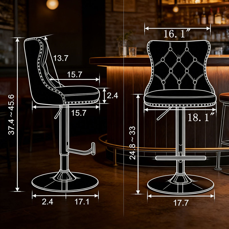 Swivel Velvet Barstools, Khaki+sliver
