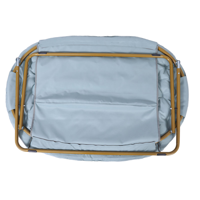 Folding Double Saucer Chair With Steel Frame, Blue Polyester