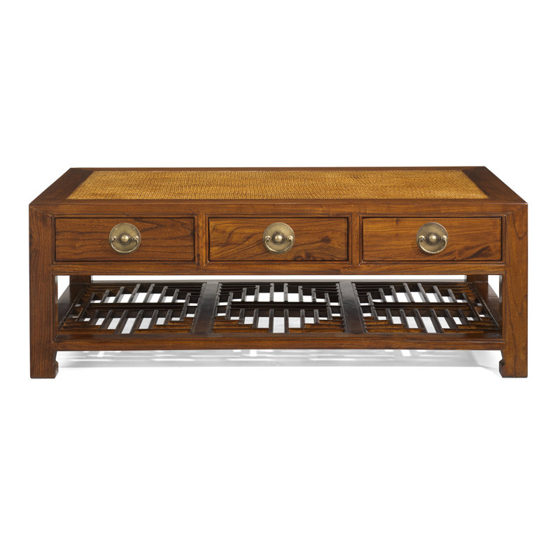 Hangzhou Solid Wood Four Leg Coffee Table with Storage, Warm Elm