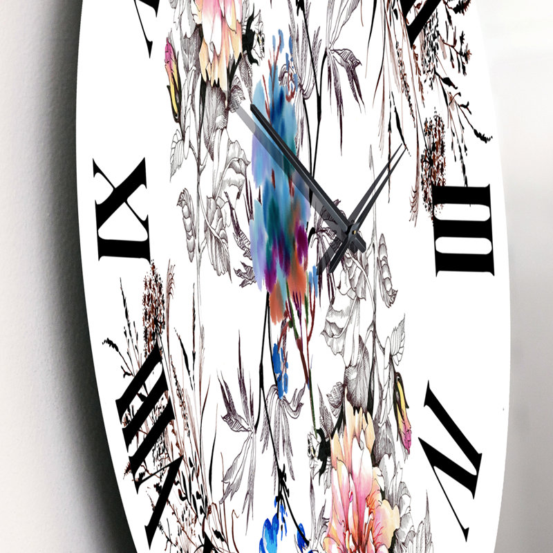 Fleurs bleues et roses - Horloge murale traditionnelle, Petit