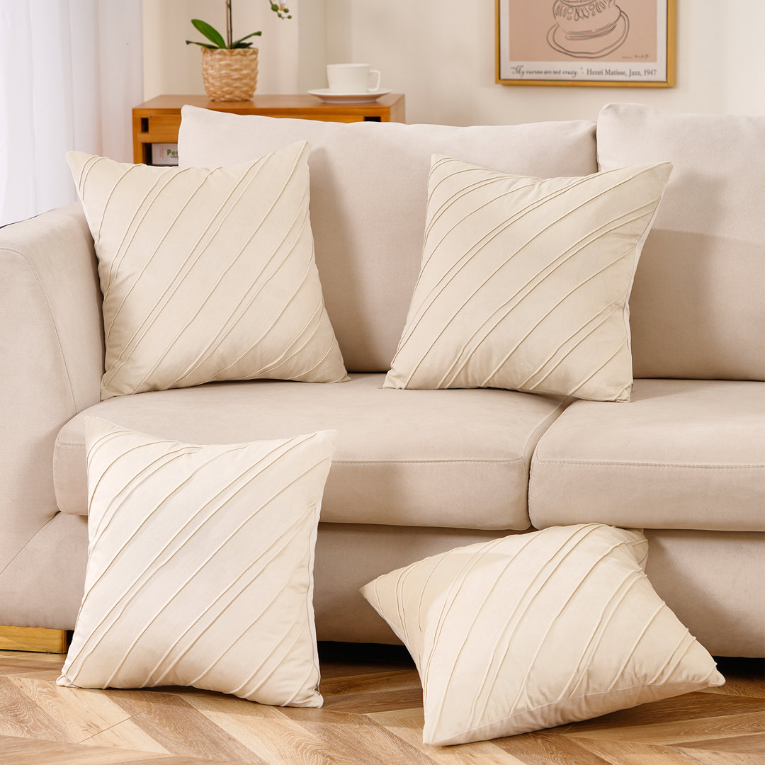 Warisi - Double Striped Vlevet Cushion Pillow Cover Throw Cushion Cover Square 4 Pieces (Set of 4) WARISI 