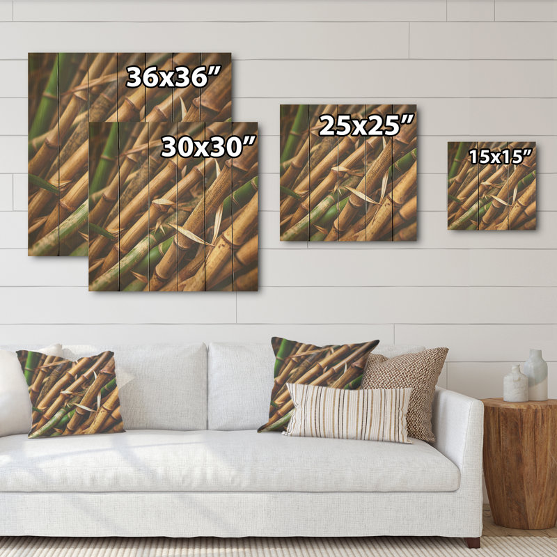 Bamboo Field Close Up I - Art mural en bois de bambou sur bois de pin naturel, H 15 po x l 15 po
