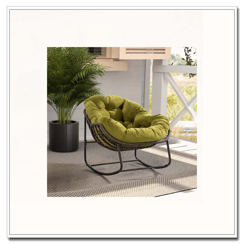 Chaise berçante d'extérieur en rotin, Vert olive