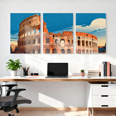 Colisée Rome, architecture antique, reproduction d'art sur toile tendue sur toile, ensemble de 3
