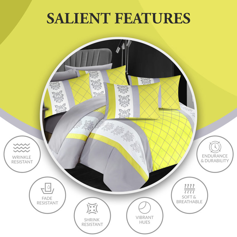 Premium Cover Set Brushed Microfiber Reversible With Zipper Closure & Corner Ties, Single Duvet Cover + 1 Pillowcase, Yellow
