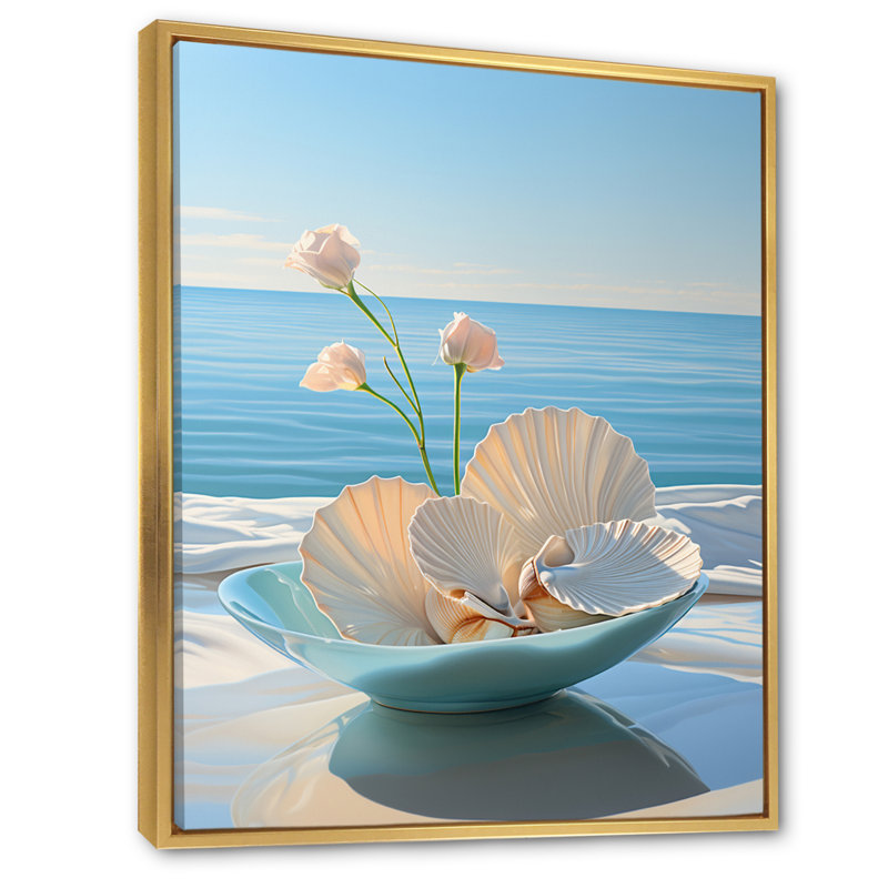«Rolen Minimalist Gems Sheels II», reproduction sur toile, H 40 po x l 30 po x P 1,5 po, Cadre flottant doré