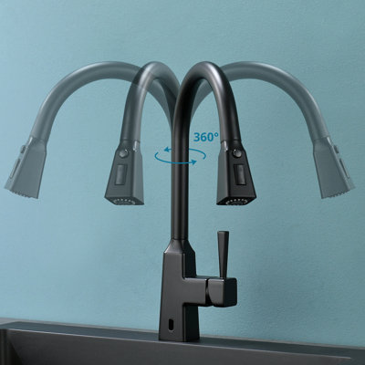 Robinet d'évier de cuisine automatique automatique - Capteur de mouvement de remplissage en céramique de style moderne noir sans contact tactile activé pour des flux de travail hygiéniques et simples