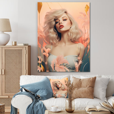 Impression sur toile Sensual Grace Art Nouveau, femme rose et beige I - Femme avant-garde