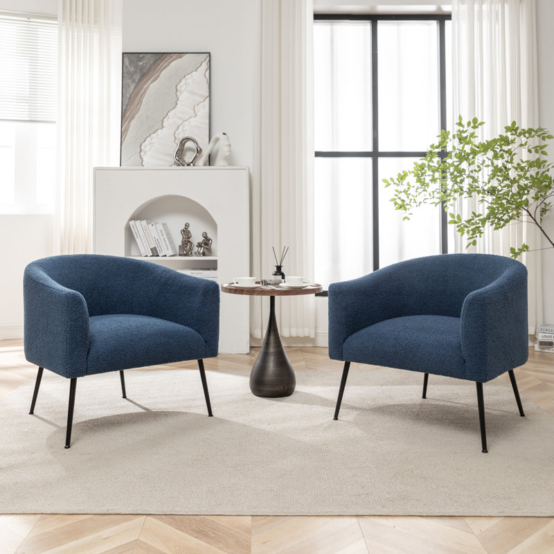 Fauteuil demi-tonneau Jameila, Fausse fourrure bleu marine, 2, Noir