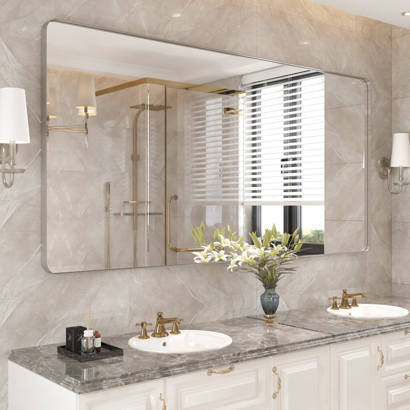 Miroir de salle de bain mural Premium Premium, 36 po x 72 po, Nickel brossé, Rectangulaire