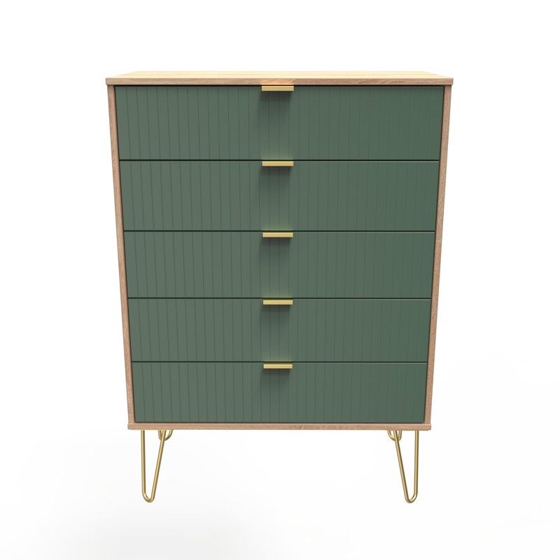 Beranda 77 cm W Chest of 5 Drawers, Labrador Green/Bardolino Oak