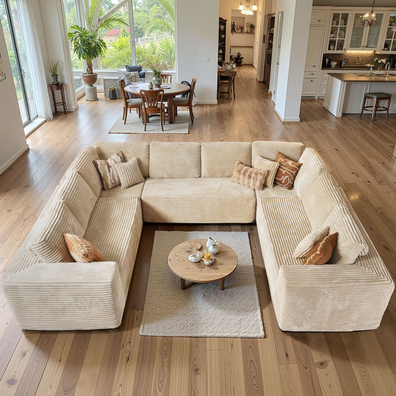 Obayemi Modern Upholstered with Pillows - Spacious U - Shaped No Assembly Required,Compressed Sofa for Living Room Comfort Free Combination
