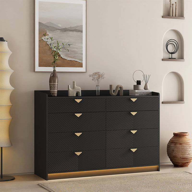 Commode double 8 tiroirs pour chambre à coucher avec commode à DEL moderne, commode