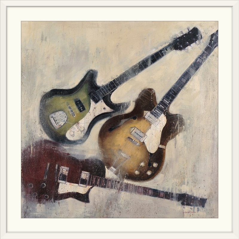 «Guitars I» par Joseph Cates, reproduction d'art, H 38 po x l 38 po x P 1 po, Cadre blanc
