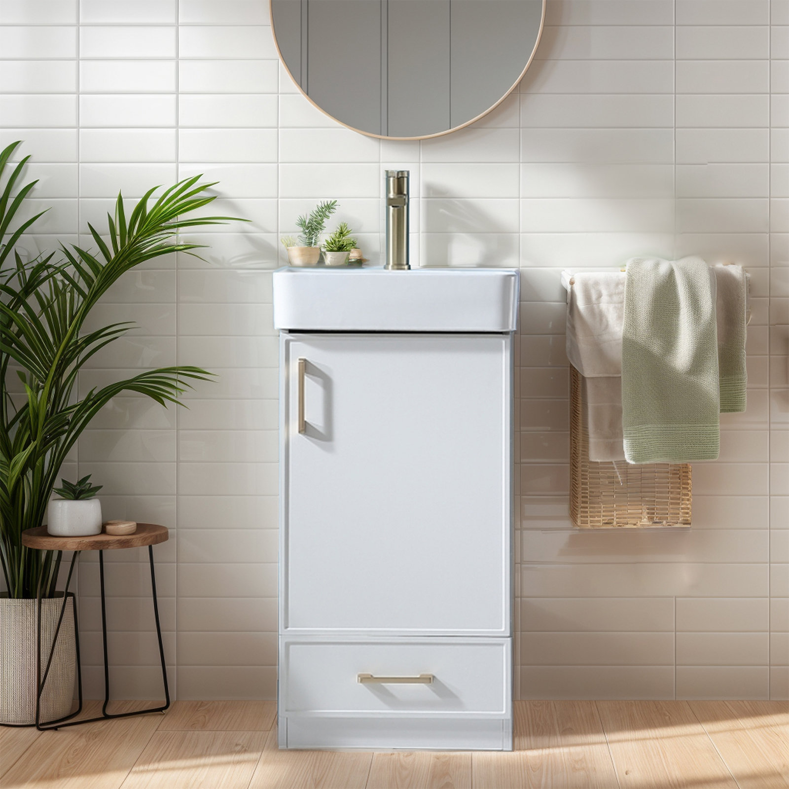 Mercer41 Bellantoni 18'' White Small Single Bathroom Vanity with ...