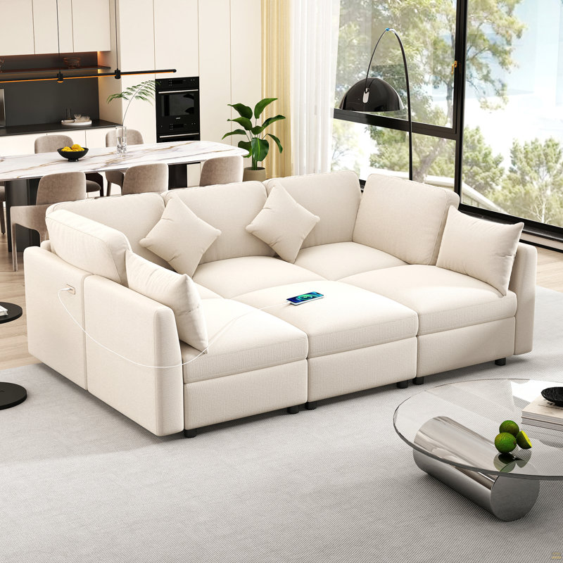 86.6" Sectional Sofa Modular Sofa U-Shaped Sofa Couch Sofa Bed L-Shaped Sofa With A Movable Ottoman And Two USB Ports