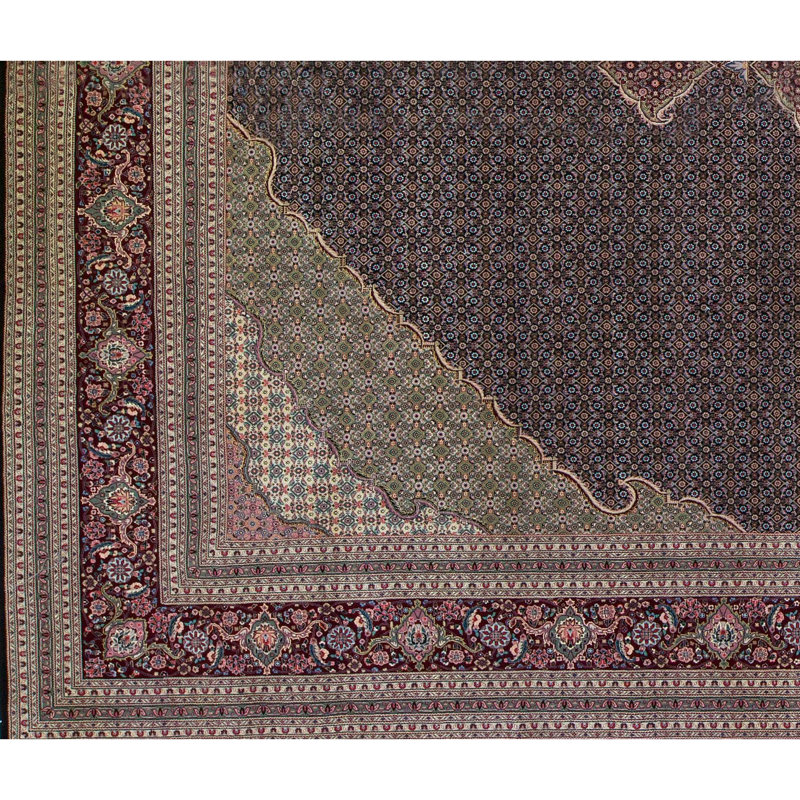 Tapis rouge et gris noué à la main de haute qualité