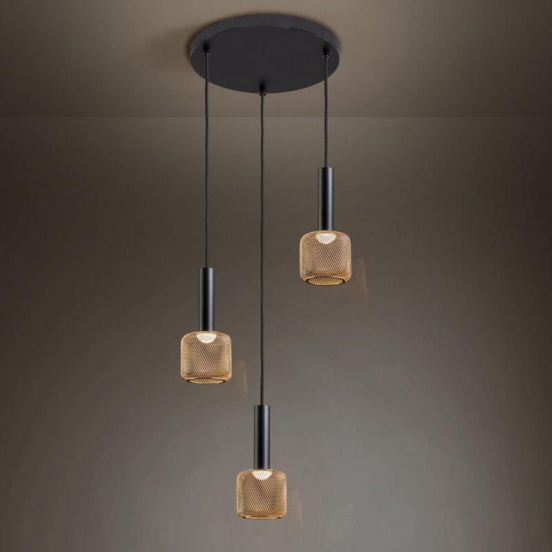 Nucla 3 - Light Gold/Black LED Drum Pendant