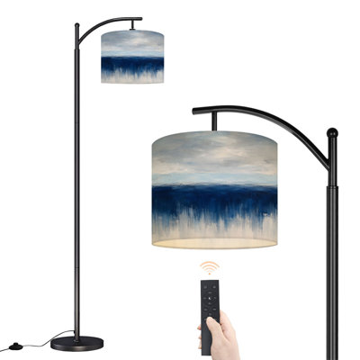 Arc Floor Lamp with Adjustable Lampshade Abstract Modern Blue Seascape Ocean Theme Blue Ocean Waves Standing Lamp 3 Color Temperatures Dimmable Tall Pole Lamp with Foot Switch for Bedroom