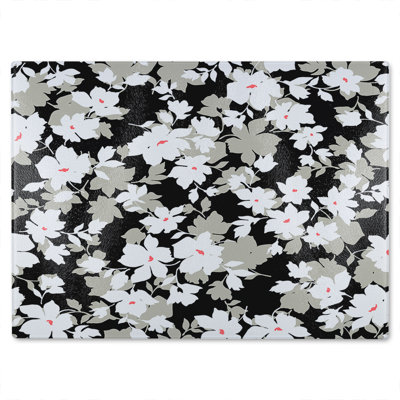 White Flowers Glass Chopping Board