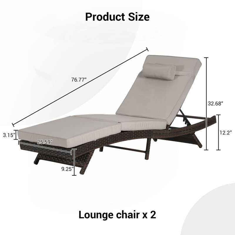 Outdoor Wicker Reclining Chair Set for Relaxation and Sunbathing, Gray