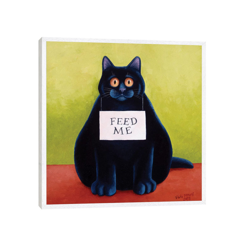 Fat Cat by Vicky Mount - Painting on Canvas, 45.72 cm H x 45.72 cm W, White Framed