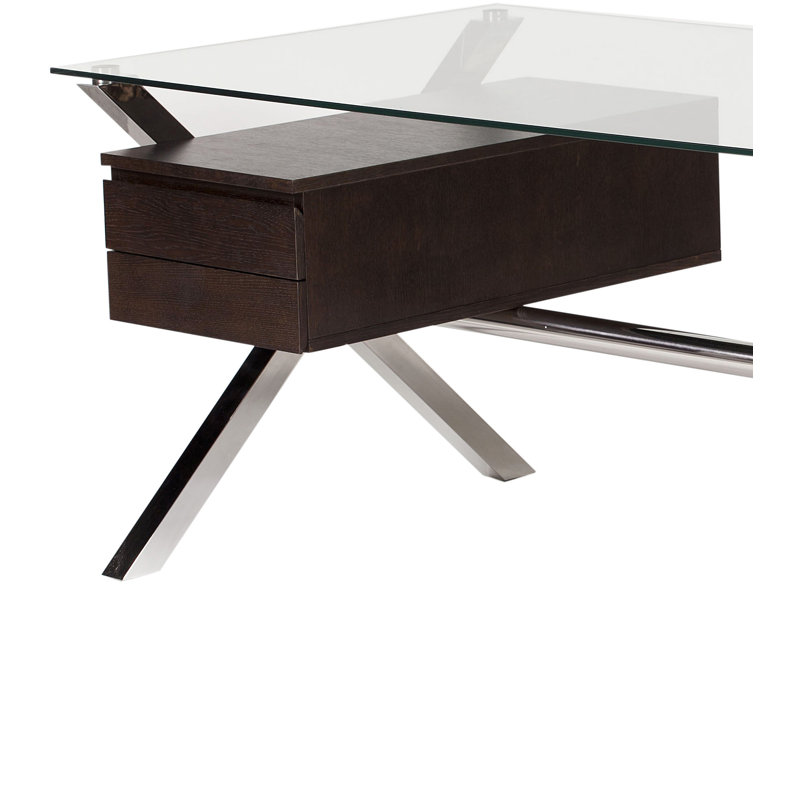 Table de travail contemporaine avec 4 tiroirs Beverly, Espresso / argent